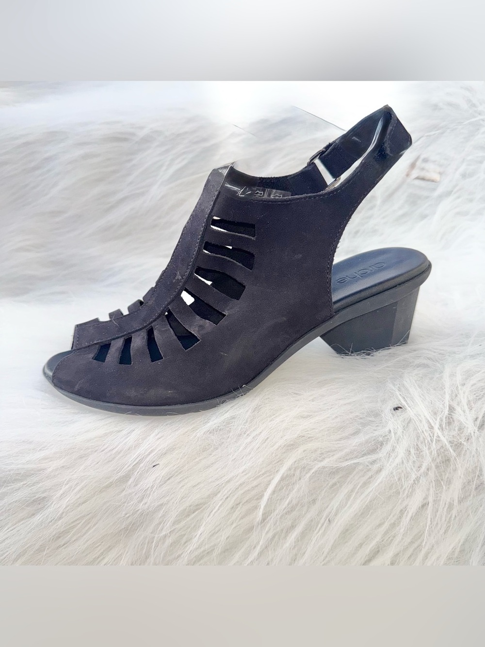 Arche Black Nubuck Leather Cage Slingback Sandals EU 39 / US 8